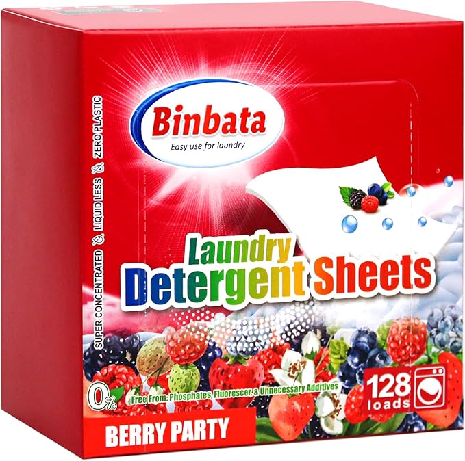 Laundry Detergent Sheets, Up To 128 Loads Berry Scent Hypoallergenic Eco-Friendly, Biodegradable Plastic Free Liquidless Laundry Sheets Suitable for Sensitive Skin