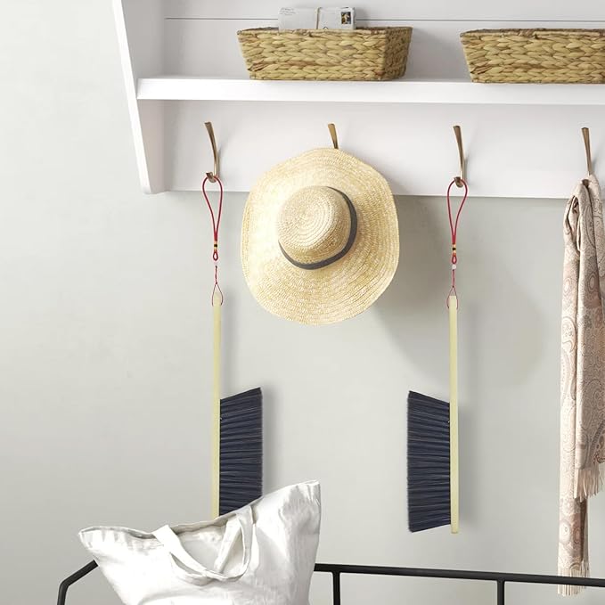 2 Piece Wooden Hand Broom, Dust Brush,Bench Brushes,Soft Bristles, Long Fireplace Brush with Wood Handle for Clothes Household Cleaning, Counters, Beds, Sofas, Car Fireplaces, Benches, Furniture