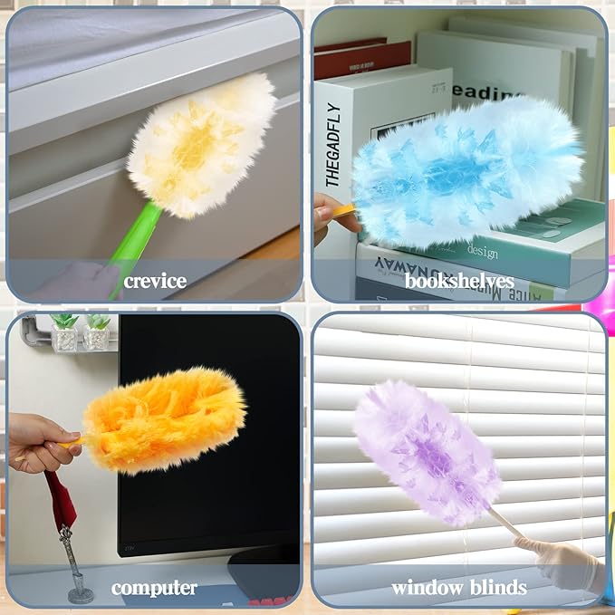 Vesici 50 Pcs Duster Refills Compatible with Swiffer Dusters Bulk Disposable Replacement Thickened with 1 Handle Heavy Duty for Cleaning, Office (Yellow,Blue,Orange,Purple)