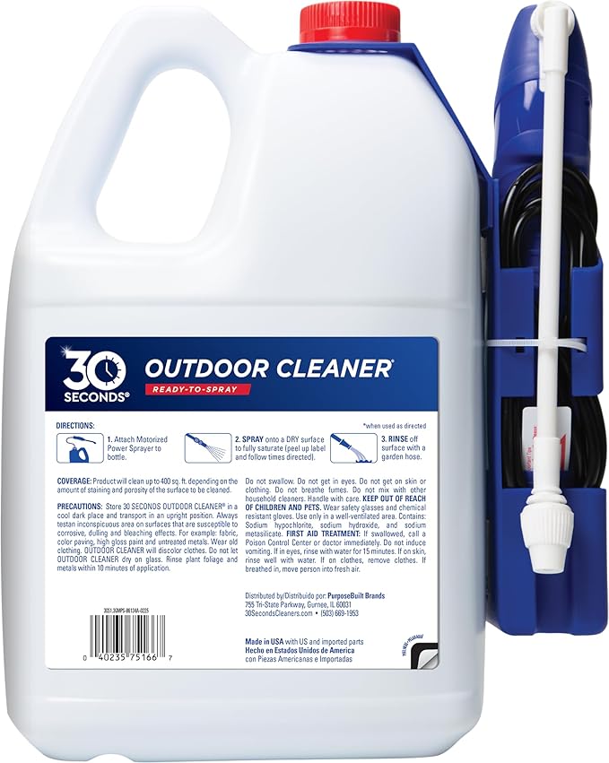 30 SECONDS Mold and Mildew Stain Remover | Ready to Use | Battery Powered Spray Wand | 1.3 Gallon