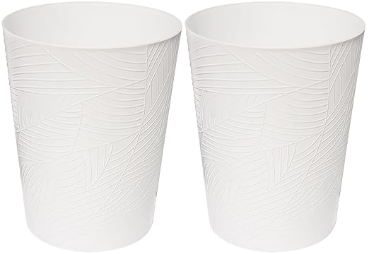 1.8 Gallons Small Trash Can, Decorative Wastebasket, Modern Leaf Pattern Design, Polypropylene Trash Can for Bathroom, Bedroom, Office (2, White)