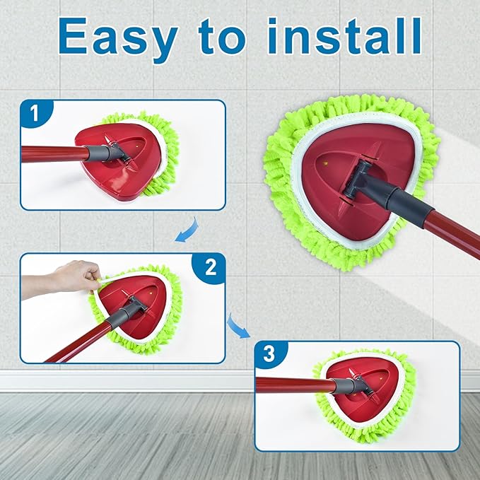 Mop Replace Head for O Cedar, Spin Mop Heads Replacements for Ocedar Easywring 1 Tank Spin Mop, Chenille Duster for Ocedar Mop Include 3 Pack Microfiber Chenille Mop Pad for Ocedar Spin Mop