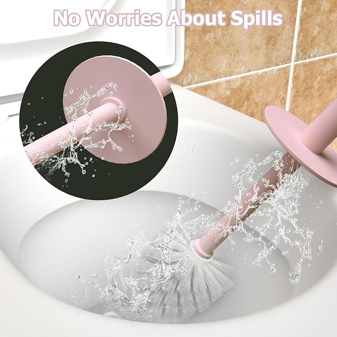 Topsky 2 Pack Compact Toilet Brush & Holder Set, Plastic Round Barrel Loo Brush with 2 Replacement Toilet Brush Head, Durable for Bathroom Toilet, Pink