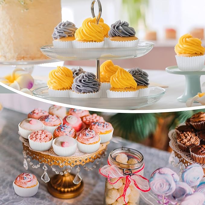 Uiifan Disposable Round Cupcake Liners Paper Baking Cups Wrappers Cupcake Paper Microwave Oven Safe Bakeware Mold for Snacks Cakes(White,50 Pcs)