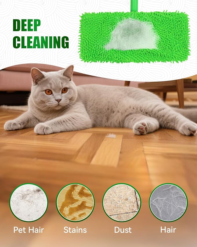 Reusable Microfiber Mop Pads Compatible with Swiffer Sweeper Mop, Wet Pads Refill, Chenille Dry Sweeping Cloths, Washable Wet Mopping Cloths & Dry Cloths for Hardwood Floor Cleaning, 4 Pack