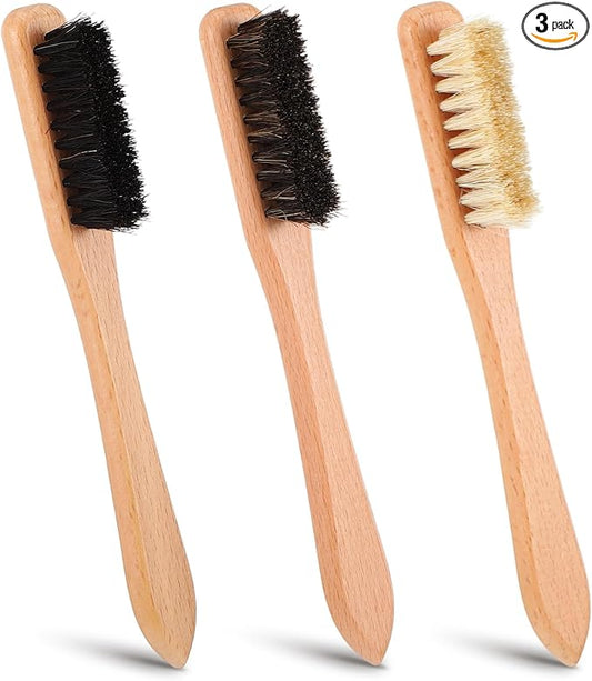 3 Pcs Wood Laundry Stain Brush Set With Boar And Horse Hair Bristles, Stain Remover Brush For Clothes, Fabric, Furniture And Leather
