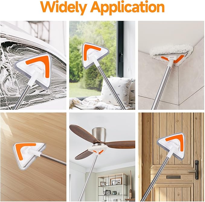 Wall Mop Cleaner with Long Handle,94” Multipurpose Wall Duster,Ceiling Mop,Window Mesh Screen Cleaner with Squeegee,Wall Cleaner Mops with 6 Replacement Pads for Painted Walls,Floor,Baseboard,Glasses