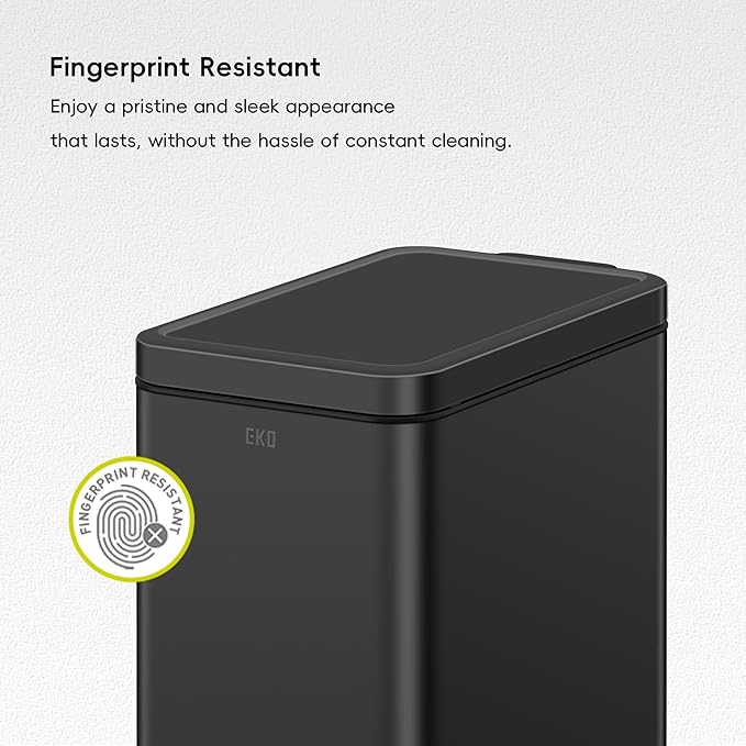 EKO Small Bathroom Trash Can with Lid Soft Close, Step Pedal, 6 Liter / 1.6 Gallon Stainless Steel Garbage Can with Removable Inner Bucket, Anti-Fingerprint Finish (Matte Black)