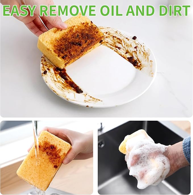 12-Count Kitchen Sponges | Compressed Cellulose Sponges | Non-Scratch Natural Dish Sponge for Kitchen Bathroom and Cars,Colorful Funny Cut-Outs DIY