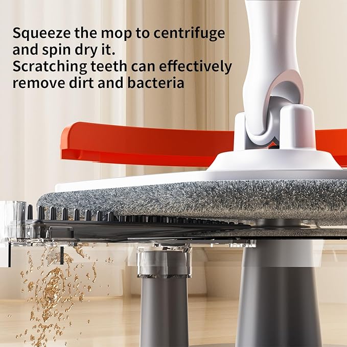 Spin Mop and Bucket with Separate Dirty and Clean Water,360° Spin Mop and Bucket System with Widening Foldable Handle,4 Replaceable Mop Pads,Square Mop for Floor Hardwood Marble Wall Cleaning