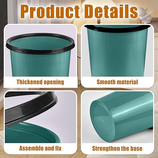 Plastic Small Trash Can Wastebasket - Garbage Can Basket for Bathrooms - Laundry Room, Kitchens, Offices, Kids Rooms, Dorms - Green