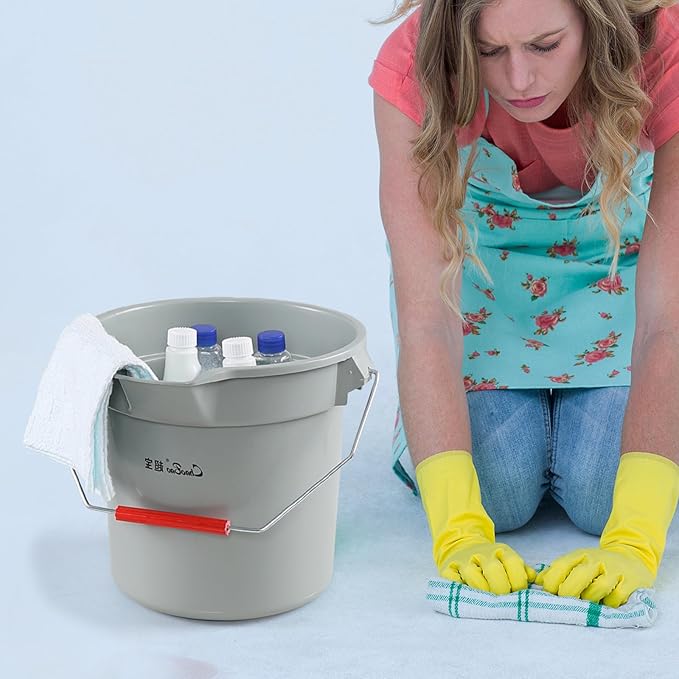 4-Pack 14 Quart Commercial Cleaning Bucket, Plastic Round Utility Pail with Handle, Grey