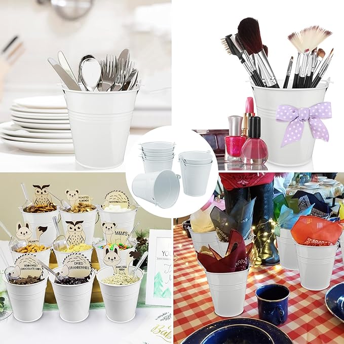 15 Pack 4 Inch White Iron Pail, Metal Buckets with Handle, Easter Bucket,Pencil Holder and Flower Pots, Used to Carry, Store, or Even Plant, by GENHAKON.