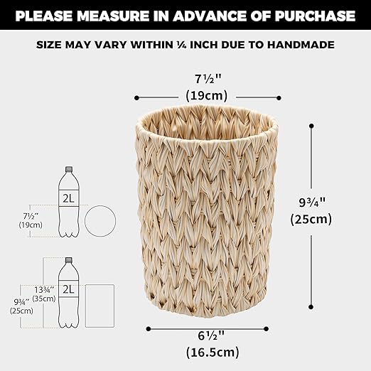 GRANNY SAYS Small Wicker Trash Can, 2 Gallon Bathroom Waste Basket, Small Bathroom Garbage Can, Plastic Trash Basket for Decor, Round Wastebaskets for Office, Bedroom, Cabinet