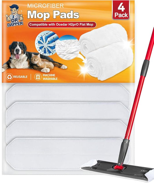 Mop Replacement Pads Compatible with O Cedar H2prO Flat Mop System Mop Pads for H2 prO Flat Mop System Replacement Mop Refills Flat Mop Head, 4 Pack