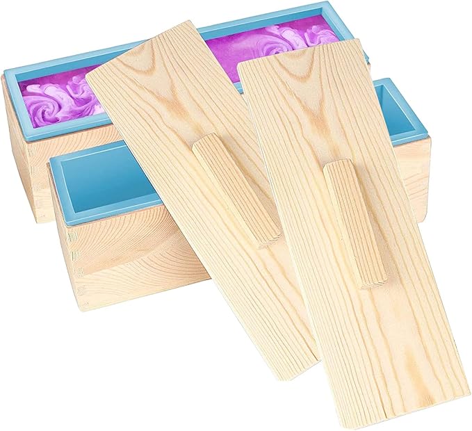 ZOENHOU Pack of 2 42oz Blue Soap Molds with 2 Lids, Flexible Rectangular Silicone Soap Making Molds Kit with Wood Box DIY Tool Set for Soap Making Supplies