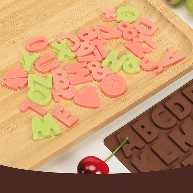 Letter Molds for Chocolate, 2 Pcs Mini Chocolate Molds Silicone with Number and Alphabet for Decorating Birthday Cake Strawberries Lollipop Fondant Oreos, Non-stick BPA Free