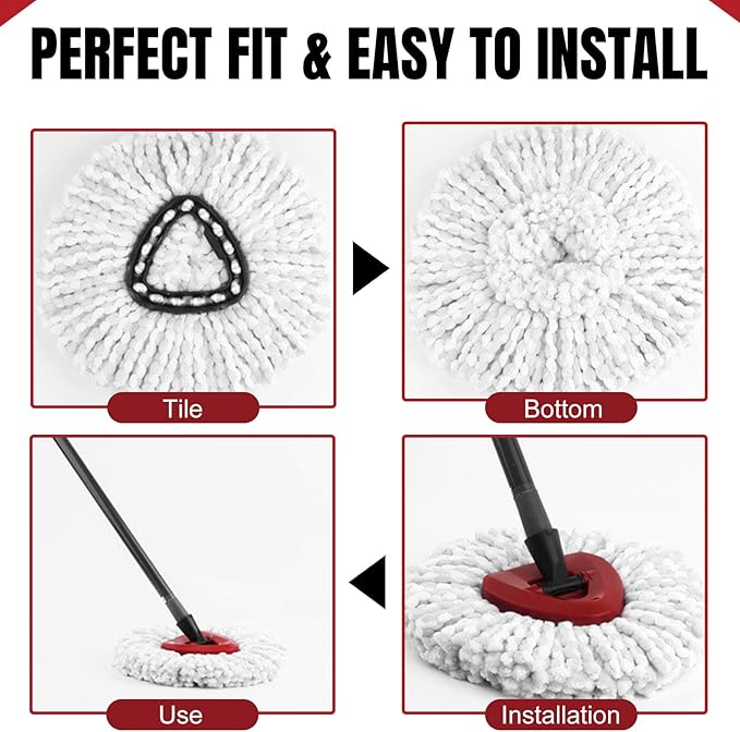 3Pcs Spin Mop Replacement Heads, White Large 360° Easy Wring Spin Mop Head 100% Microfiber Refill, Easy Cleaning Spin Mop Head, Deep Clean, Machine Washable for Easy House Cleaning Floor Mopping