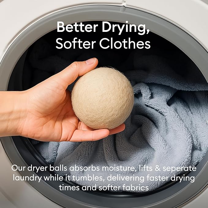 Vove Natural Hemp Dryer Balls - 4 Pack, 5X More Absorbent Than Wool - Cuts Drying Time up to 35%, Natural Fabric Softener, Reduces Wrinkles and Static, Reusable, Hypoallergenic, Eco Friendly
