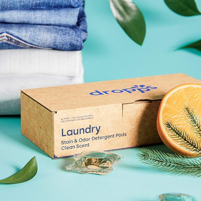 Dropps Odor & Stain Biobased Power Laundry Detergent Pods, Crisp Breeze HE Compatible Laundry Pods for Fresh Clothes - Laundry Soap Supplies & Recyclable Paperboard Packaging