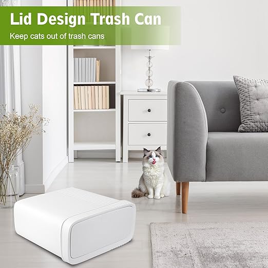 UUJOLY Small Bathroom Trash Can with Lid Slim Wastebasket Garbage Can Plastic Container Basket Trash Bin for Kitchen, Laundry Room, Office, Kids Room, Dorm, White, 2.4 Gallon, 2 Pack