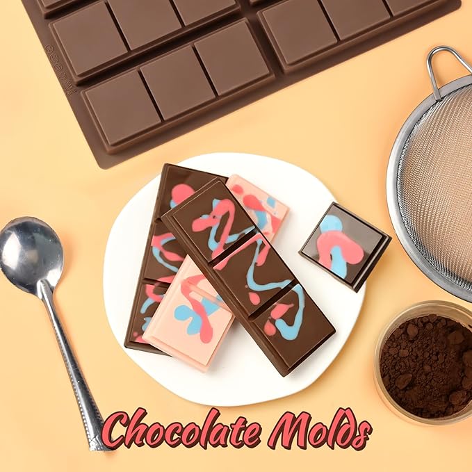 Silicone Chocolate Bar Molds, 2 Packs Square Chocolate Mold Non Stick for Dubai Pistachio Knafeh Thick Stuffed Candy, Break Apart 6 Cavities Deep Chocolate Molds