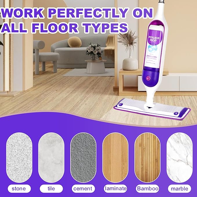 6 Pack Reusable Microfiber Mop Pads Compatible with Swiffer PowerMop, Power Mop Pads Refills for 13 ''-15 '' Spray Mop, Machine Washable Pad Replacement for All Floor Types Cleanin