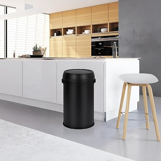 Garvee 17 Gallon/65 Liter Trash Can, Fingerprint-Proof Stainless Steel Swing Top Garbage Can, Heavy Duty Commercial Round Trash Bin with Swing Lid for Restaurant, Home, Office, Black