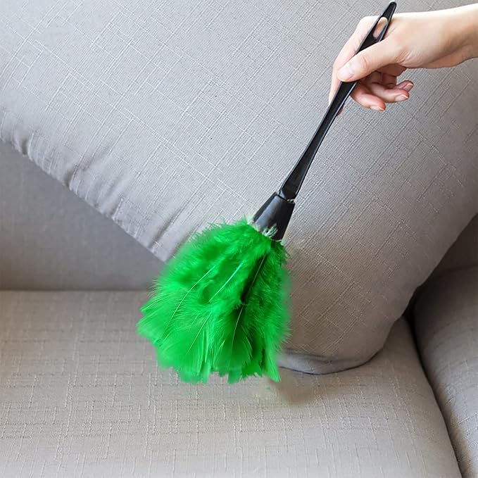Turkey Feather Dusters for Cleaning Home Blinds Kitchen car Office, Eco-Friendly Reusable （2 pcs Green）