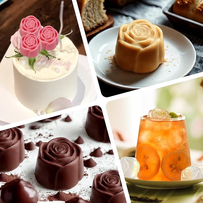 10 Cavity Rose Silicone Mold for Chocolate, Candles, Soap Making, Ice Cube, Heat & Cold Resistant (-40°F to 446°F), 2 Pack Baking Molds with Easy Release & Cleaning