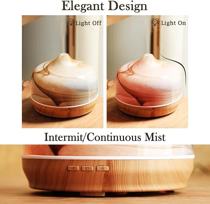 Porseme 500ml Essential Oil Diffuser, Aroma Ultrasonic Humidifier with Remote Control, BPA Free, Auto Shut-Off, Timer Setting for Large Room Sleeping Yoga