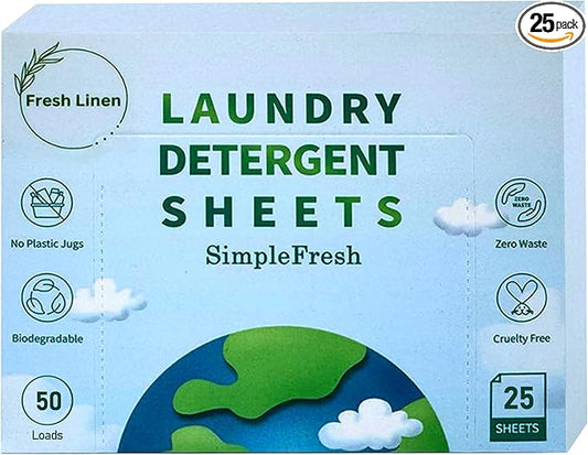 25 Laundry sheets 50 loads | Fresh Linen scent - Laundry Detergent Sheets, Eco-Friendly, Plant-Based, Hypoallergenic, No Plastic Jug Kindly (Fresh Linen)