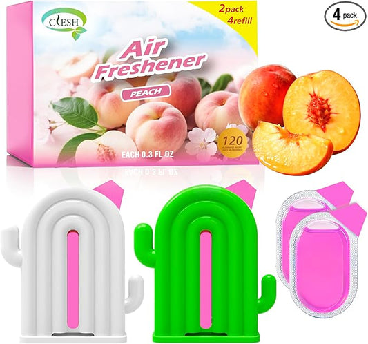 Air Freshener for Home, 2 Pack, 2 Refill, Peach Scent, Odor Eliminator, Up to 120 Days, Cactus-shaped Freshener for Closet Bathroom, Cute Home Decor, White and Green