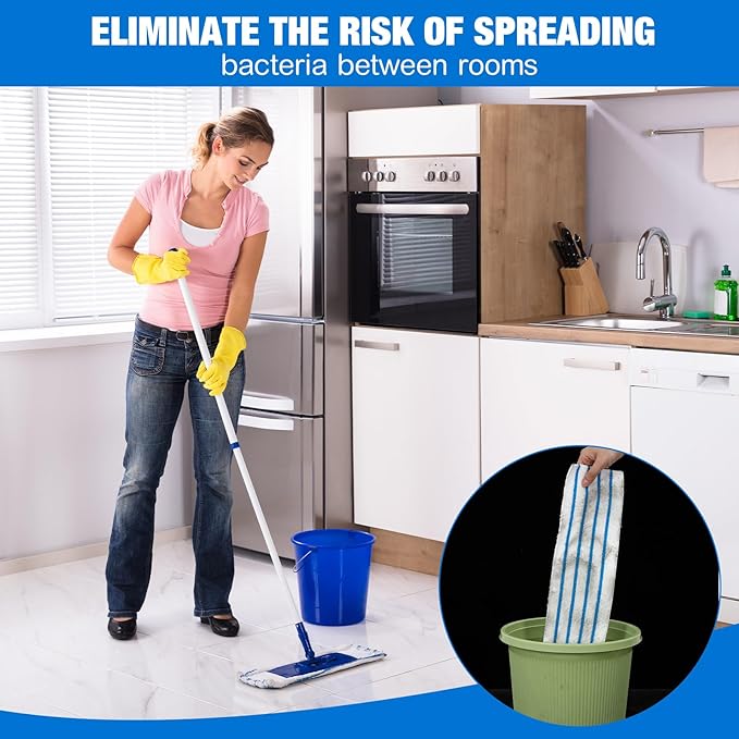 Nuogo 200 Pcs Microfiber Disposable Mop Pad for 16-18'' Hook & Loop System Mop Heavy Duty Replacement Cleaning Pads Refills for Multi-Surface Hardwood Floor Dry Wet Cleaning