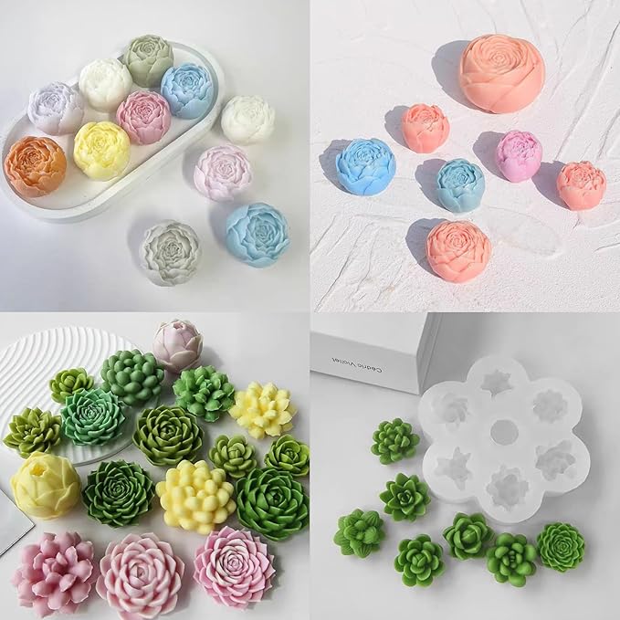 EuTengHao 3D Flower Silicone Molds for Candle Soap, 14 Styles Plant Flower Resin Casting Molds, Wax Scented Candle Soap Silicone Molds for Home Decoration DIY Making (2Pcs, 14Styles)
