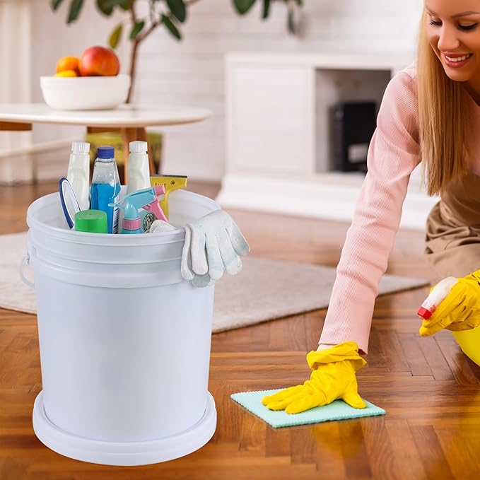 4 Packs Food Grade Airtight Plastic Buckets with Handles, Plastic Pail with Lid, 7 Gallon, White