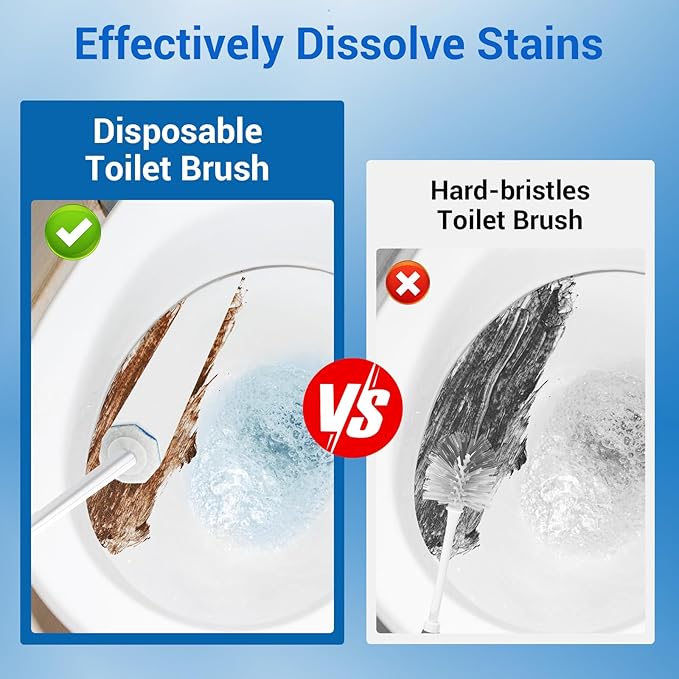 50 Counts Disposable Toilet Bowl Wand Refills, 5X Cleaning Power Toilet Cleaner Refill Pads, Deep Cleaning, No Falling Apart, Fresh Fragrance, Compatible with Most Toilet Brushes