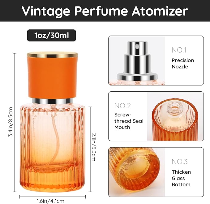 Segbeauty 1oz Perfume Spray Bottle, 30ml Glass Refillable Travel Bottles, 4pcs Empty Atomizer Spray Bottle Cologne Atomizer for Men, Fine Mist Fragrance Bottles for Dispensing Perfume with Tool