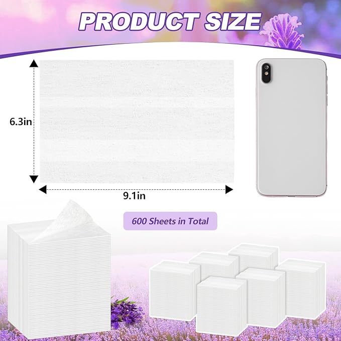 600 Count Dryer Sheets Fabric Softener Fresh Scent Dryer Sheets Bulk Naturally Softens and Removes Static Cling, Ideal for Large Households, Sensitive Skin(Lavender Scent)
