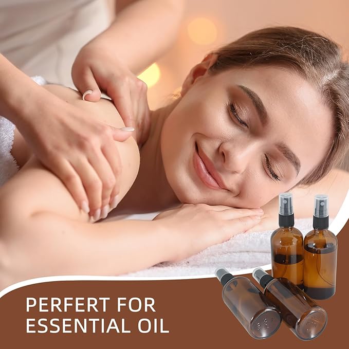 Body Oil Spray Bottle,4 Pack Amber Glass Fine Mist Spray Bottle For Body Oil,100ML(3OZ)