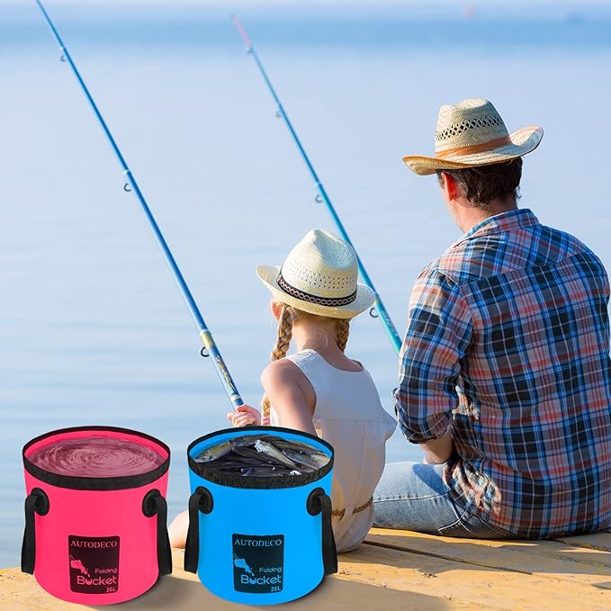 AUTODECO 2 Pack Collapsible Bucket 5 Gallon Container Folding Water Bucket Portable Wash Basin for Outdoor Travelling Camping Fishing Gardening Car Washing 20L
