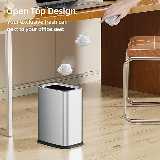 2.6 Gal Stainless Steel Bathroom Trash Can,Metal Waste Baskets with Removable Inner Bucket,Small Office Garbage Can