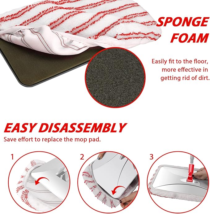 MASTERTOP Microfiber Mop, Extra Large Dust Mop with 5 Pads for Wet & Dry Use, 16'' Mops for Hardwood Laminate, Tile, Vinyl Floors,5 Microfiber Refills, 1 Cleaning Scraper