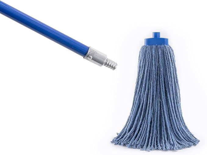 Matthew Cleaning Commercial Screw On Mop Handle for Floor Cleaning Heavy Duty Mop Head Replacement Holder 60inch with Threaded Metal Tip(Blue, 12 Pack)