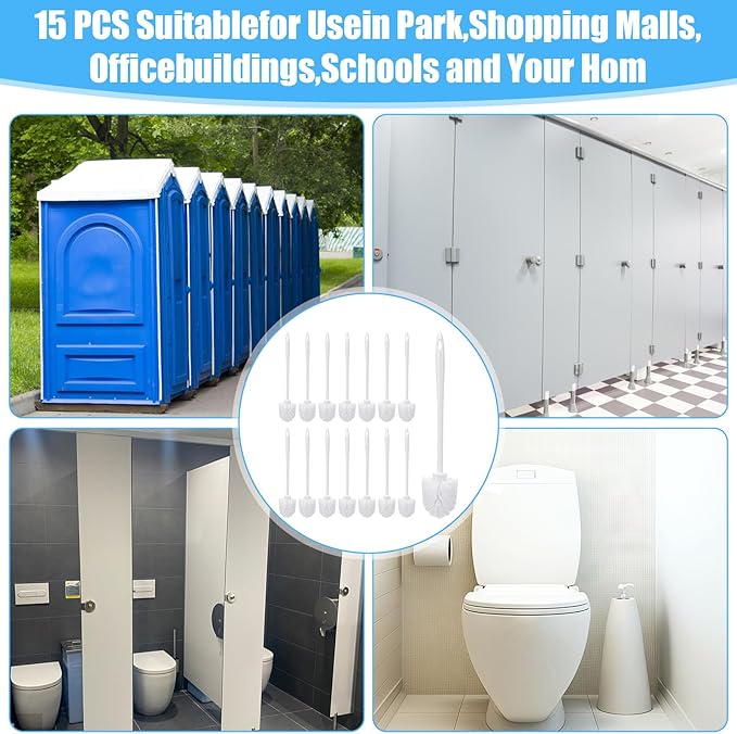 JIEYAO 15 Pcs Heavy Duty Toilet Brush, 14.2 Inch Commercial Toilet Bowl Brush White Long Scrubber Cleaning Scrub with PP Handle Nylon Bristles for Bathroom Household Cleaning