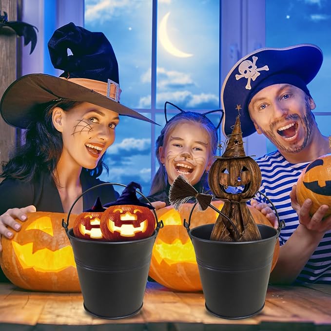 24 Packs Mini Metal Buckets with Handles,5 x 3.5 x 4.7 Inch Black Mini Iron Pail Small Galvanized Tin Pails for Events, Classroom, School Storage, Succulents, Rustic Home Decor