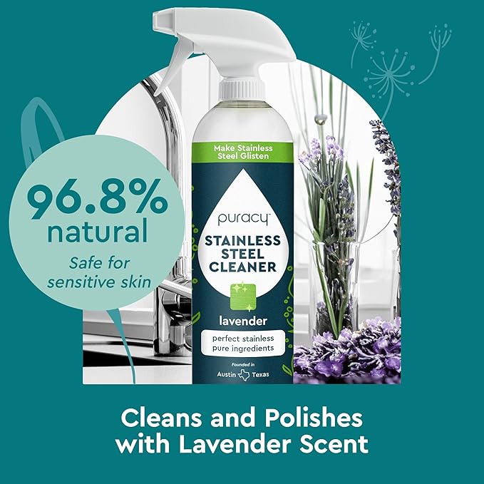 Puracy Stainless Steel Cleaner, Natural Stainless Steel Sink Cleaner, Stainless Steel Cleaner for Appliances, Sink Cleaner and Polish Kitchen Cleaner, Stainless Steel Refrigerator Spray (Lavender)