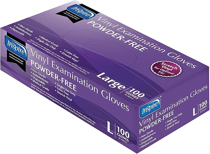 Inspire Stretch Vinyl Exam Gloves | THE ORIGINAL Quality Disposable Latex Free Medical Glove Cleaning Cooking Food Service Labs Healthcare and Household, Large 1000 Count