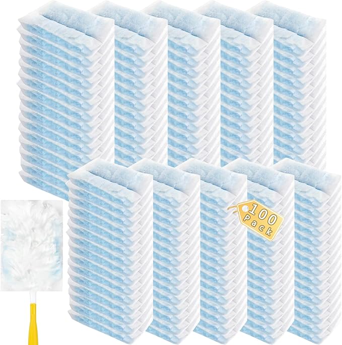 Duster Refills Compatible with Swiffer Duster, Heavy Duty Multi Surface Duster Replacement with 2 Extra Handle for Cleaning Furniture, Blinds, Ceiling Fans and Car (BLue-100Pack)