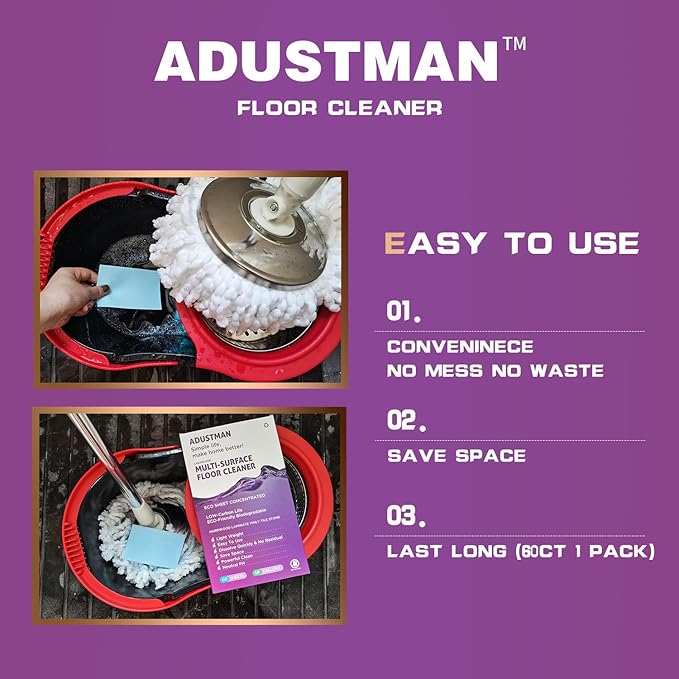 Eco Friendly Floor Cleaner Concentrated Biodegradable Cruelty-Free Hard-Surface Hardwood Laminate Vinyl LVT LVP Marble,Plastic Free Light-weight Refill Lavender 60 Sheets Perfect for Mop Buckets